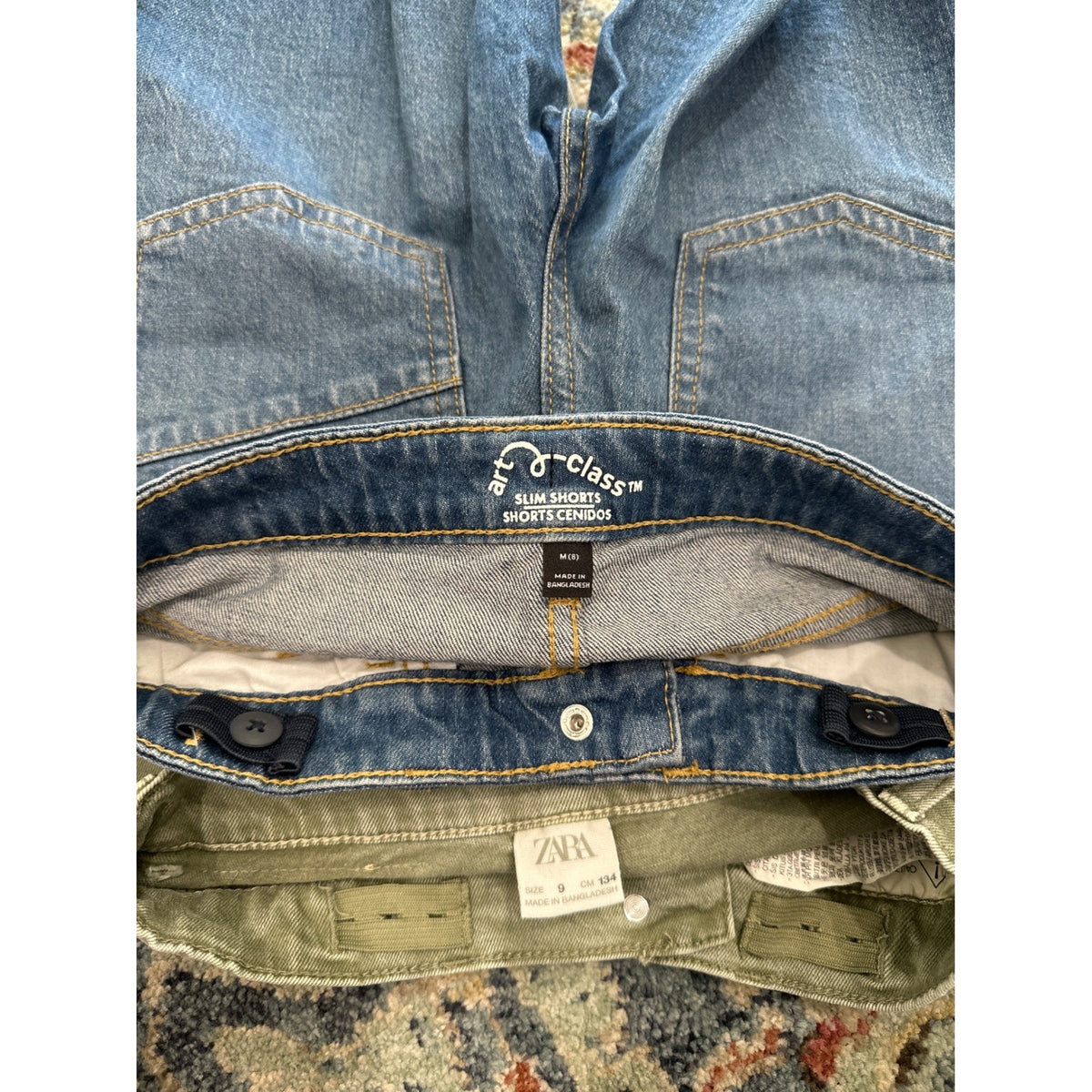 Zara Art Class Denim Shorts Bundle Boys Size 8 / 9  Green Blue Raw Hem Cutoff4