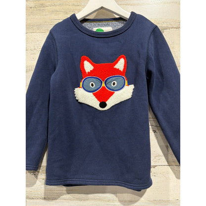 Mini Boden Sweatshirt Boys 5-6Y Navy Fox Applique Sunglasses Gorpcore EUC0