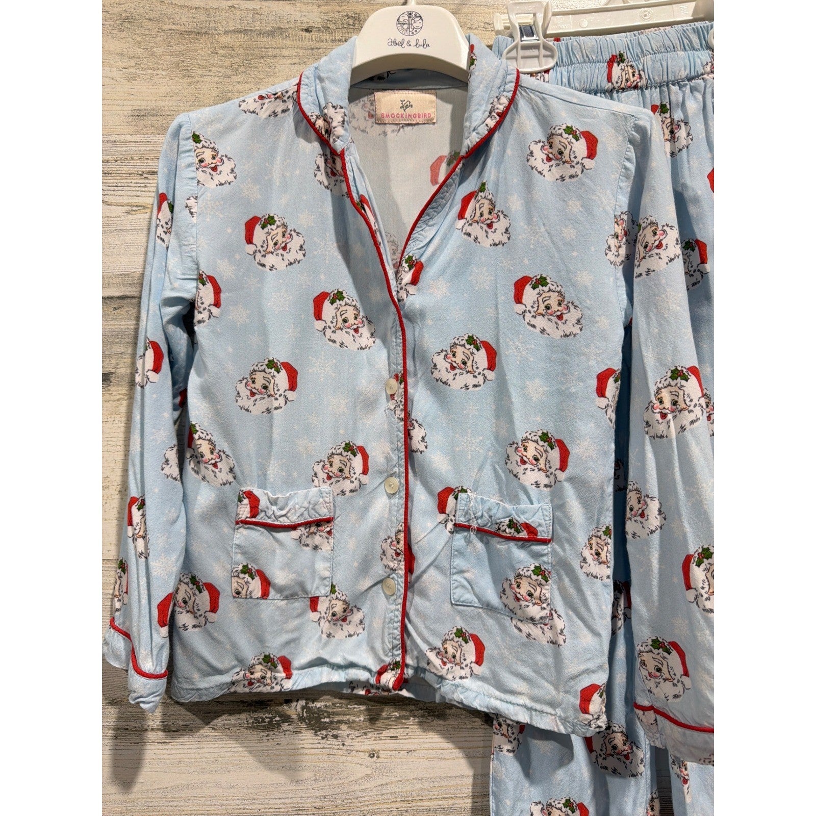Smockingbird Pajama Set Kids Fits Like Size 4T Santa Claus Holiday Christmas1