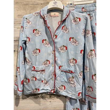 Smockingbird Pajama Set Kids Fits Like Size 4T Santa Claus Holiday Christmas1
