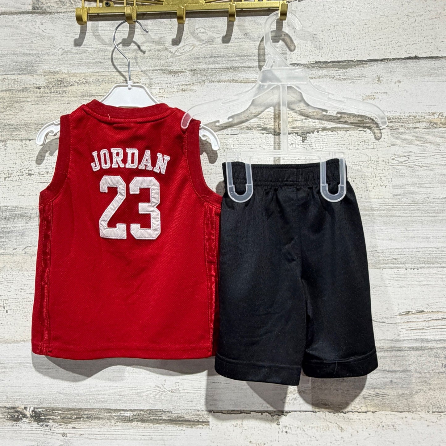 Jordan 2-Piece Shorts Set Boys 2T Red Black Air 23 Mesh Jersey EUC8