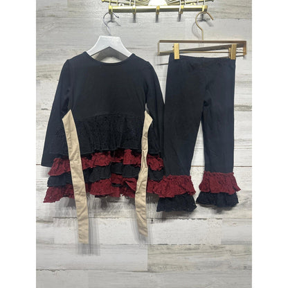 Mustard Pie Tunic Legging Set Girls 2T Black Burgundy Lace Ruffle NWOT2