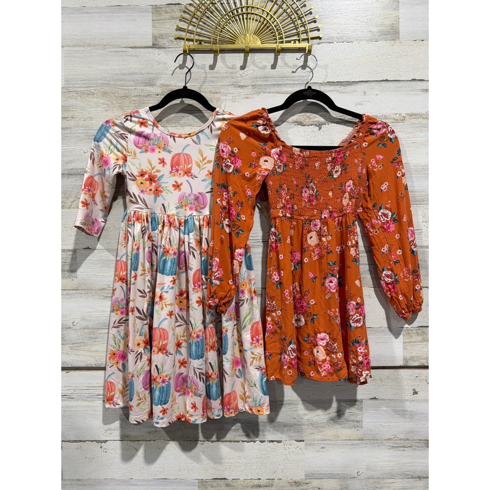Art Class Mila & Rose Dresses Girls 7/8 Orange Pink Floral Pumpkin Fall EUC0
