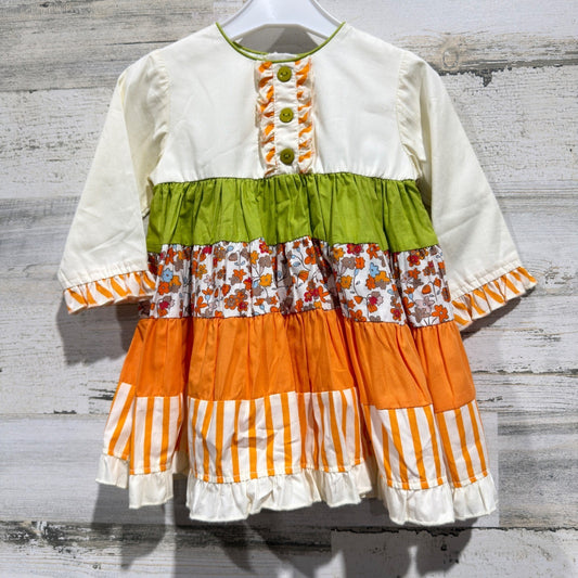 Cotton Kids Dress Girls 18m Orange Green Floral Tiered Boho NWT0