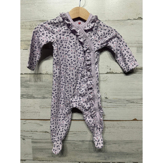 Mini Hop Footed Sleeper Girls 9M Purple Leopard Print Ruffle Snap EUC0