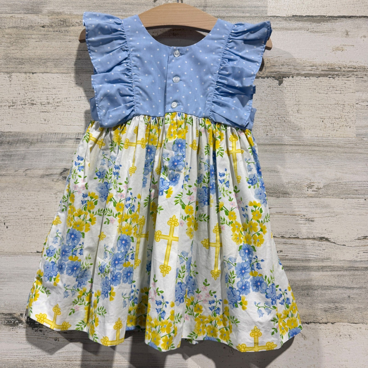 Eleanor Rose Lacey Dress Girls 3-4 Blue White Floral Cross Cotton Blend Boutique6
