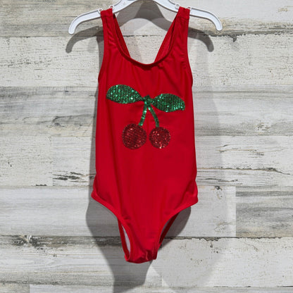 One Piece Swimsuit Girls 6 Red Sequin Cherry Rockabilly EUC0
