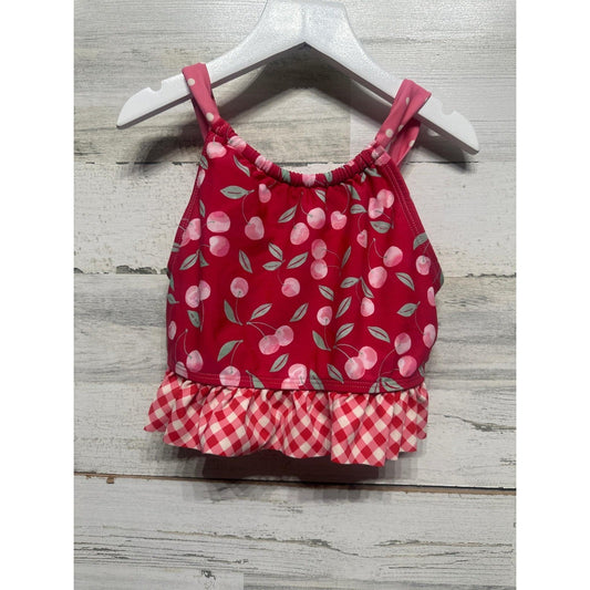 Matilda Jane Swim Tankini Top Girls 10 Red Cherry Gingham Ruffle GUC0