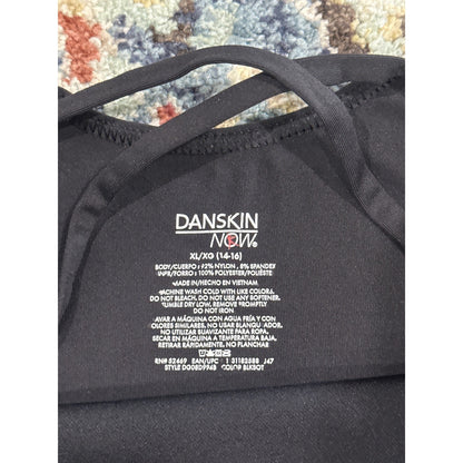 Danskin Leotard Girls 14/16 XL Black Criss Cross Back 3/4 Sleeve EUC1