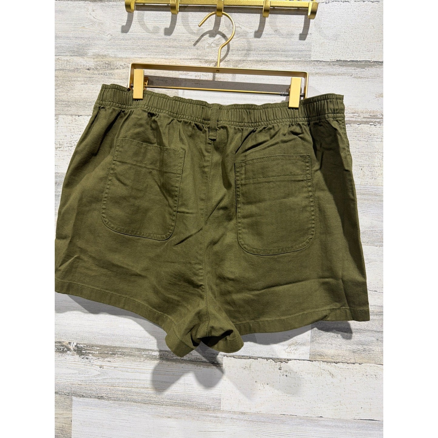 Madewell Camp Shorts Women Large Olive Green High Rise Utility Elastic Back EUC2
