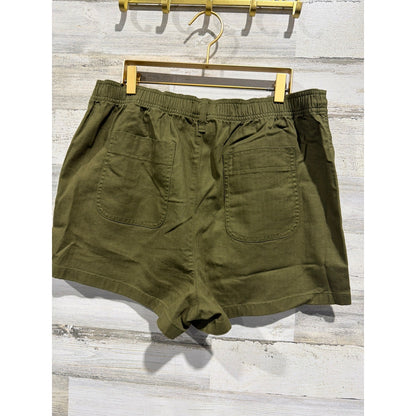Madewell Camp Shorts Women Large Olive Green High Rise Utility Elastic Back EUC2