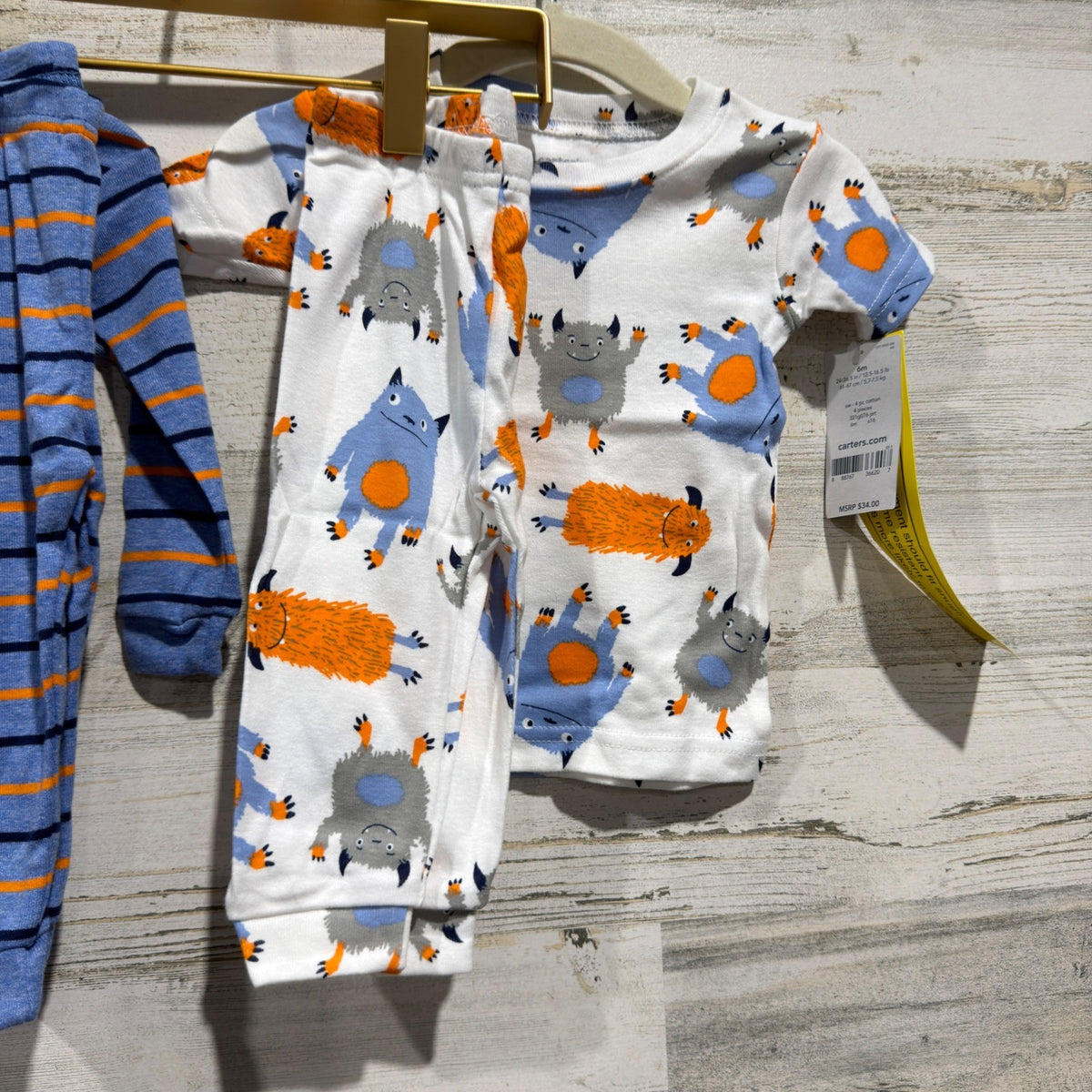 Carter's Monster Stripe Pajama Set 4pc Baby Boys 6M Blue Cotton Contemporary2