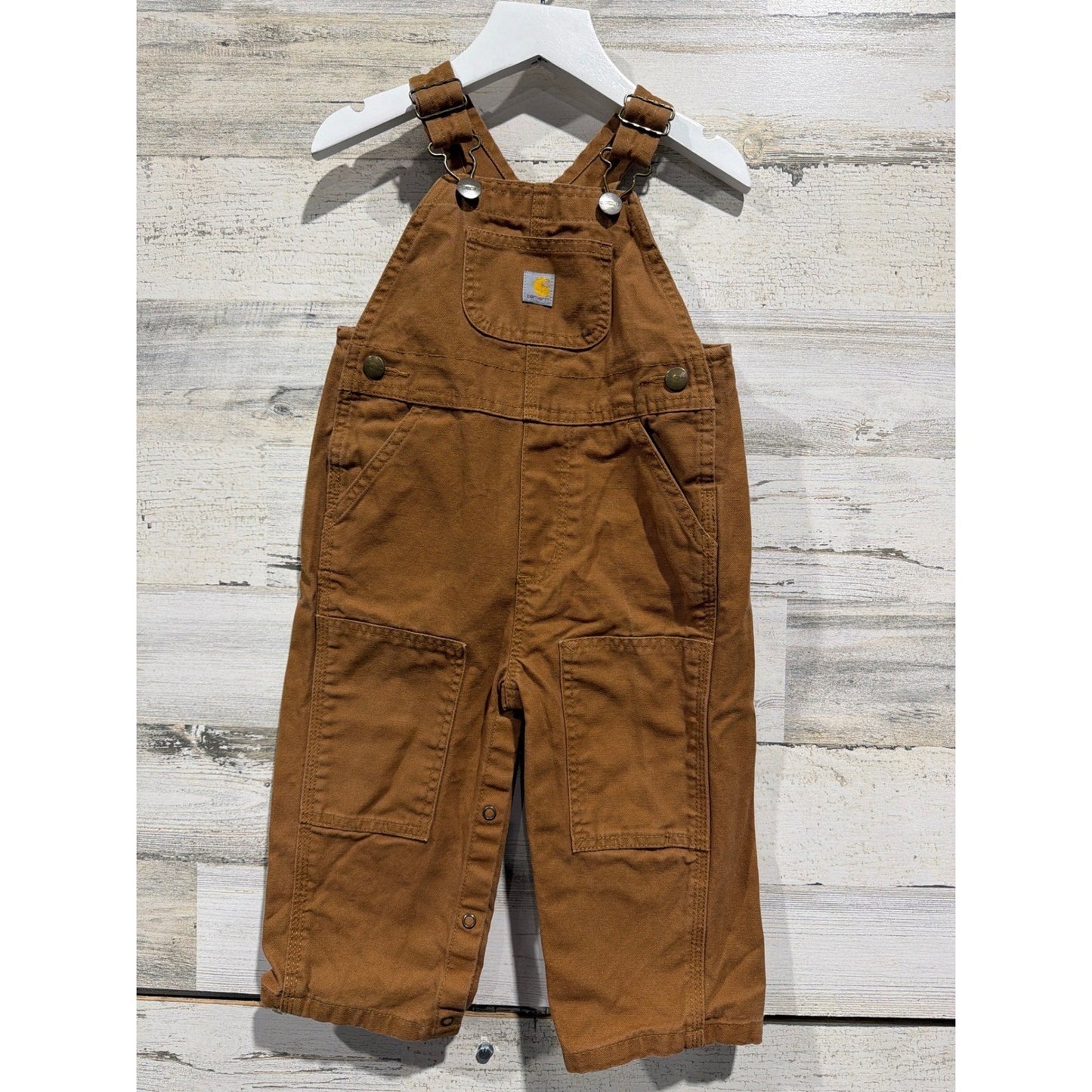 Carhartt Canvas Bib Overalls Boys 18M Brown Double Knee0