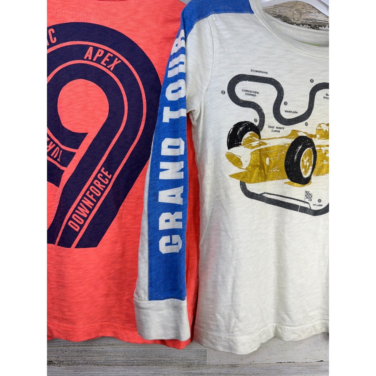 Crewcuts Graphic T-Shirt Boys 6 7 Orange White Racing Car Speedway *Flawed4