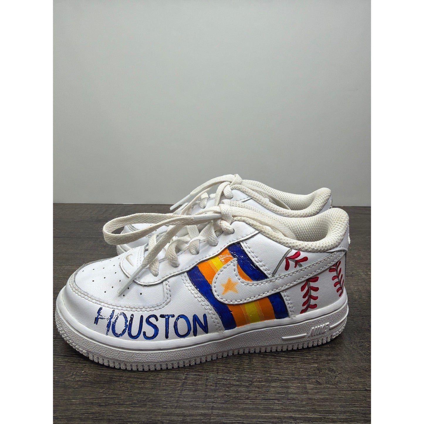 Nike Air Force 1 Kids 10C White Houston Astros Custom Baseball Sporty Flawed*5