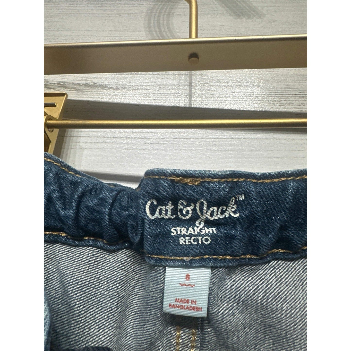 Cat & Jack Straight Jeans Boys 8 Dark Wash Adjustable Waist EUC2