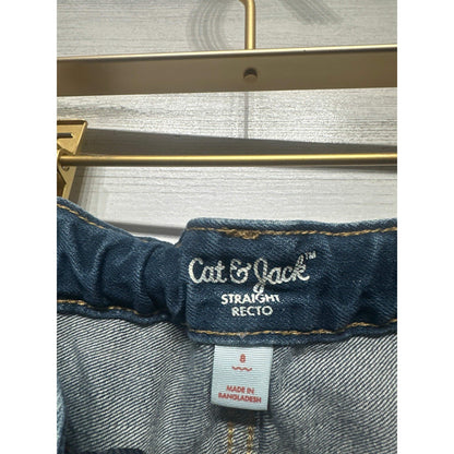 Cat & Jack Straight Jeans Boys 8 Dark Wash Adjustable Waist EUC2