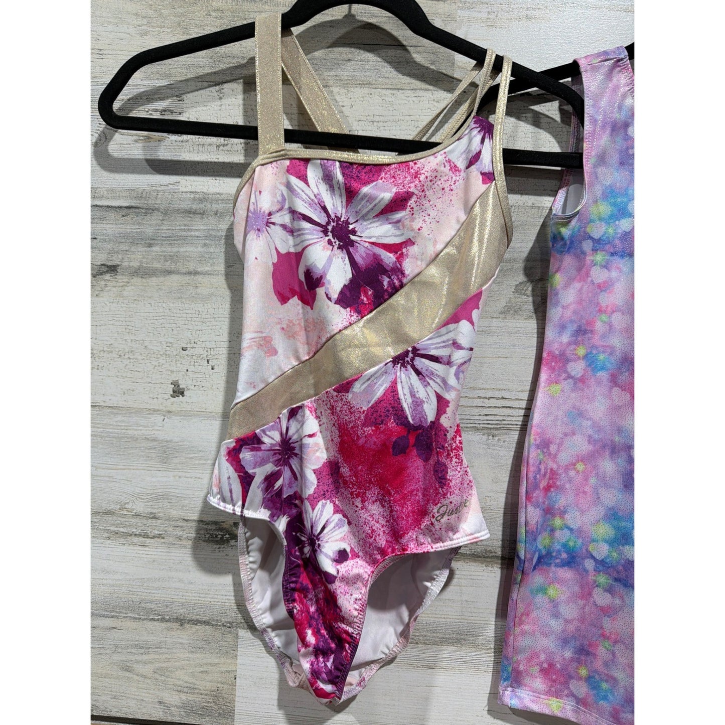 Justice Leotard Unitard Lot Girls 12-14 Pink Floral Heart Dance Dancewear EUC1