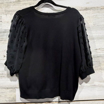 Adrianna Papell Sheer Puff Sleeve Sweater Women XL Black Viscose Blend Romantic4