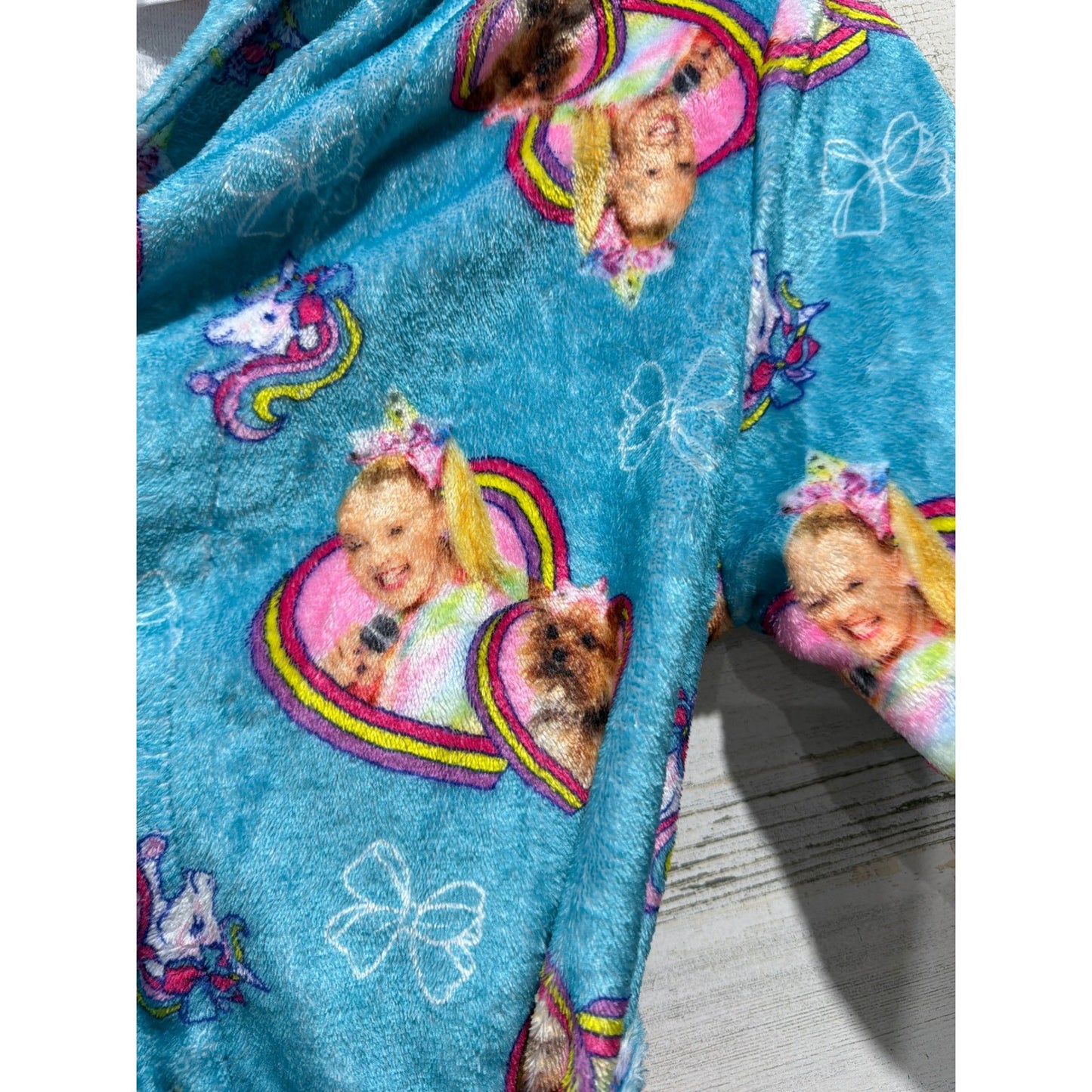 JoJo Siwa Robe Girls Size 7/8 Blue Rainbow Heart Fleece Kidcore EUC2
