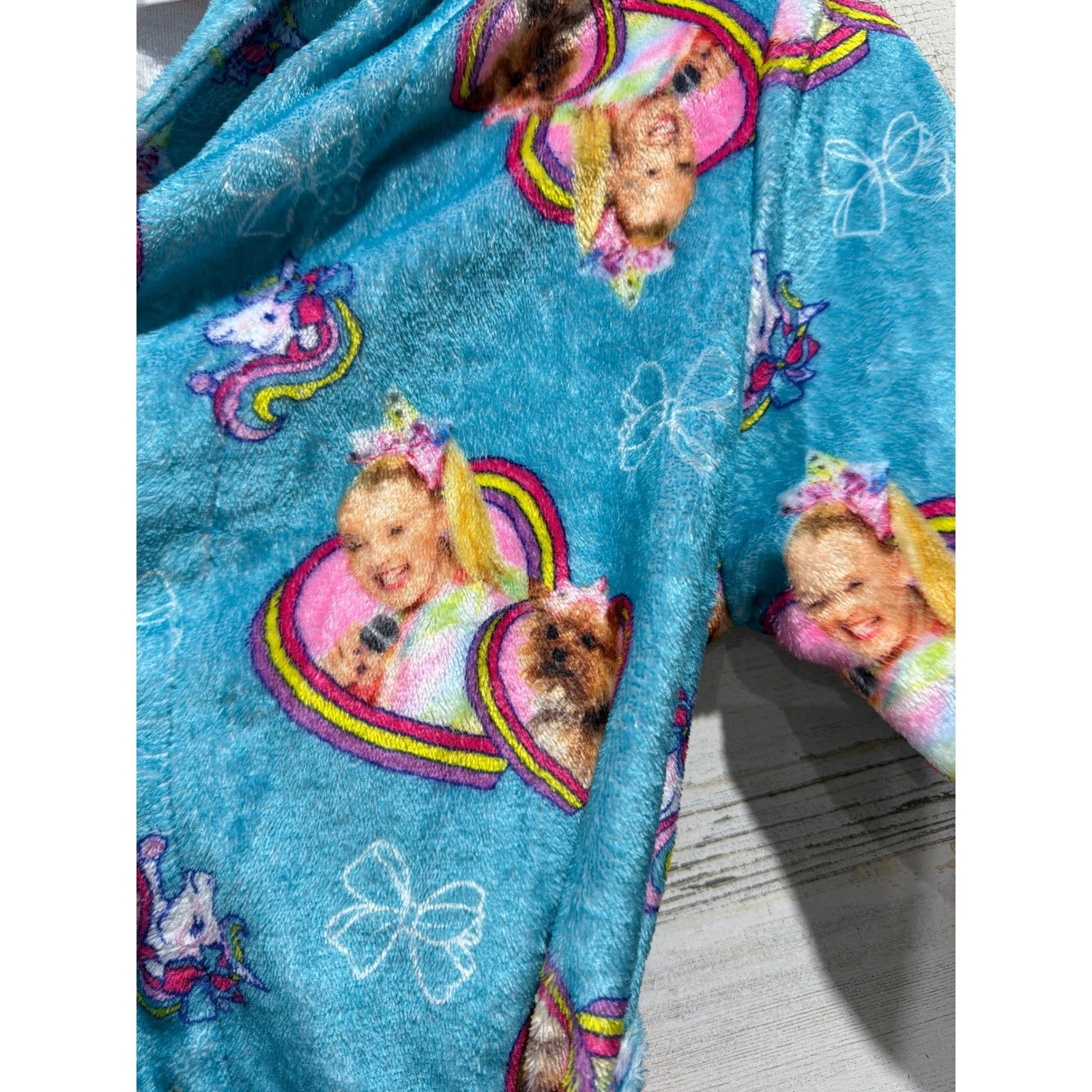 JoJo Siwa Robe Girls Size 7/8 Blue Rainbow Heart Fleece Kidcore EUC2