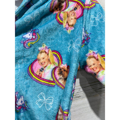 JoJo Siwa Robe Girls Size 7/8 Blue Rainbow Heart Fleece Kidcore EUC2