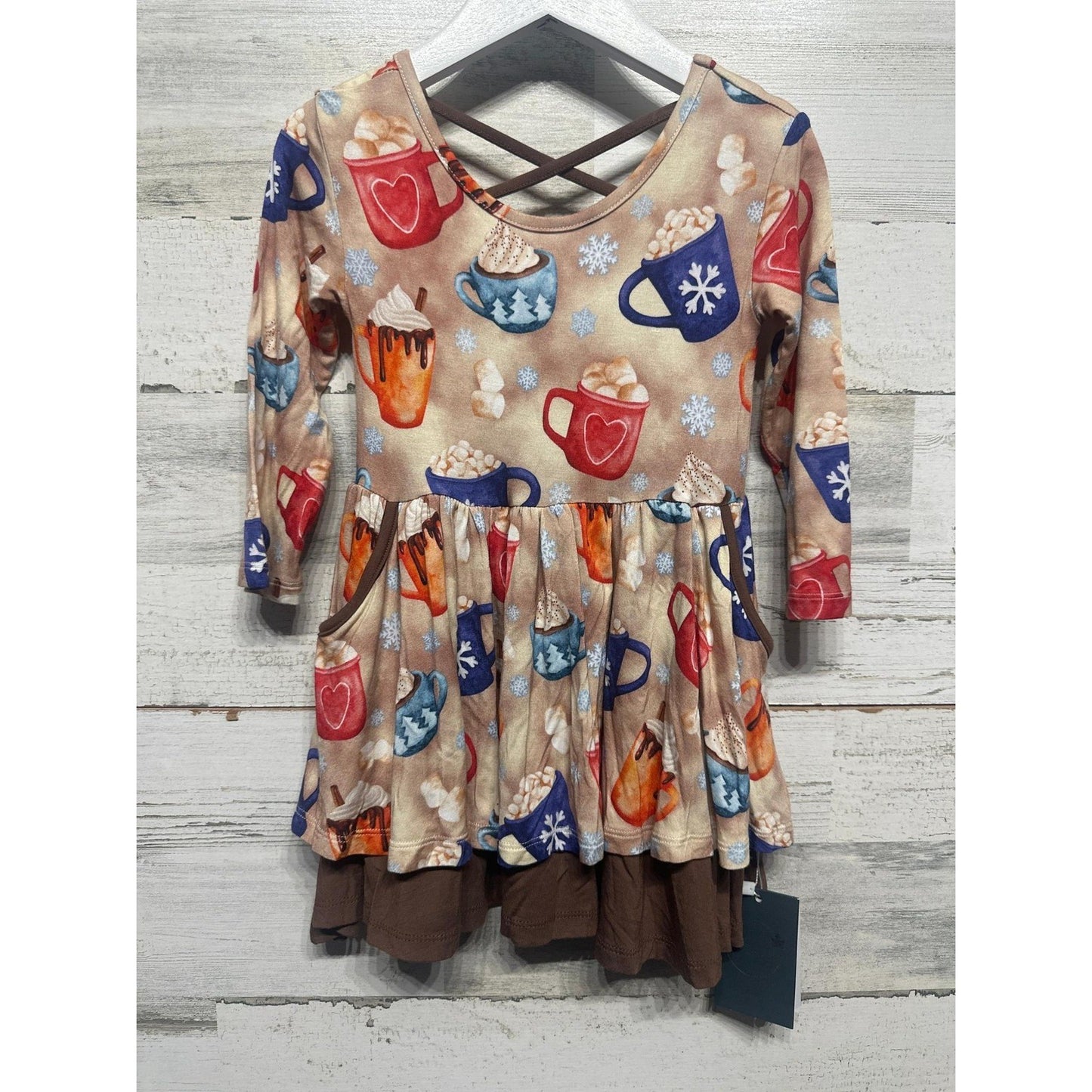 Hanlyn Collective Dress Girls 6-12m Brown Hot Cocoa Bamboo Holiday Ruffle NWT0