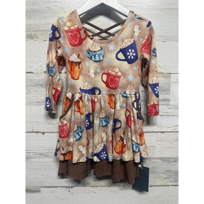 Hanlyn Collective Dress Girls 6-12m Brown Hot Cocoa Bamboo Holiday Ruffle NWT0