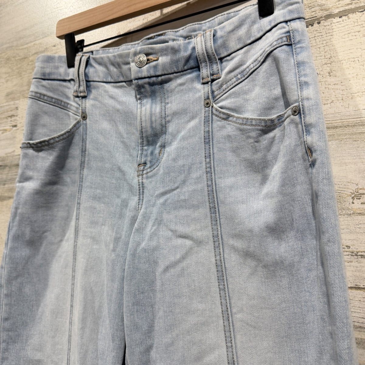 Kancan Wide Leg Crop Jeans Women Size 8 Light Wash Denim Boho Flawed*12