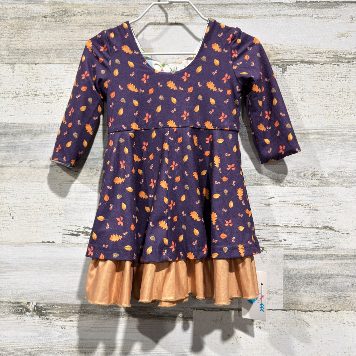 Evie's Closet Reversible Dress Girls 12M Purple Leaf Plant Boho Fall NWT3