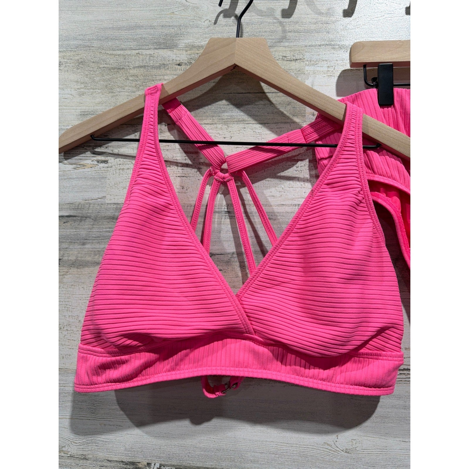 Next Bikini Set Women 38B/C Top XL Bottoms Pink Ribbed High Waist Barbiecore1