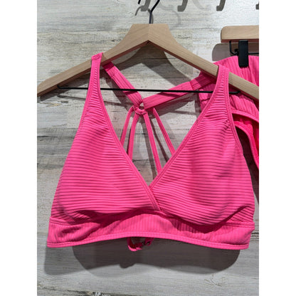 Next Bikini Set Women 38B/C Top XL Bottoms Pink Ribbed High Waist Barbiecore1