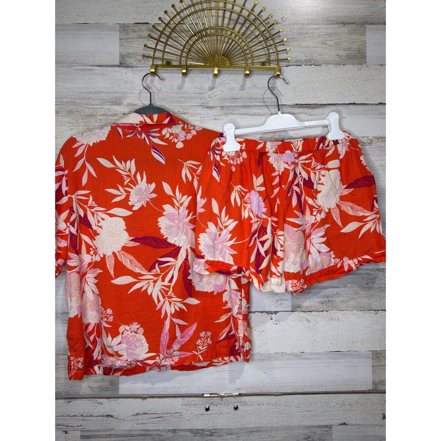 Cynthia Rowley Sleepwear Womens Medium Orange Floral Linen Blend Tropical EUC5