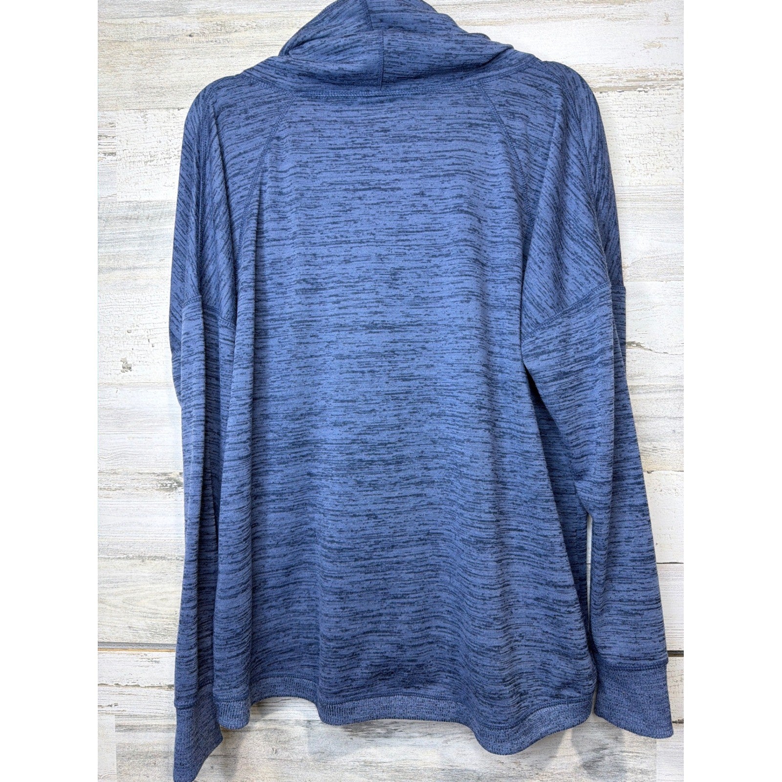 Athleta Puravida Cowl Neck Sweatshirt Womens L Blue Space Dye Athleisure EUC2