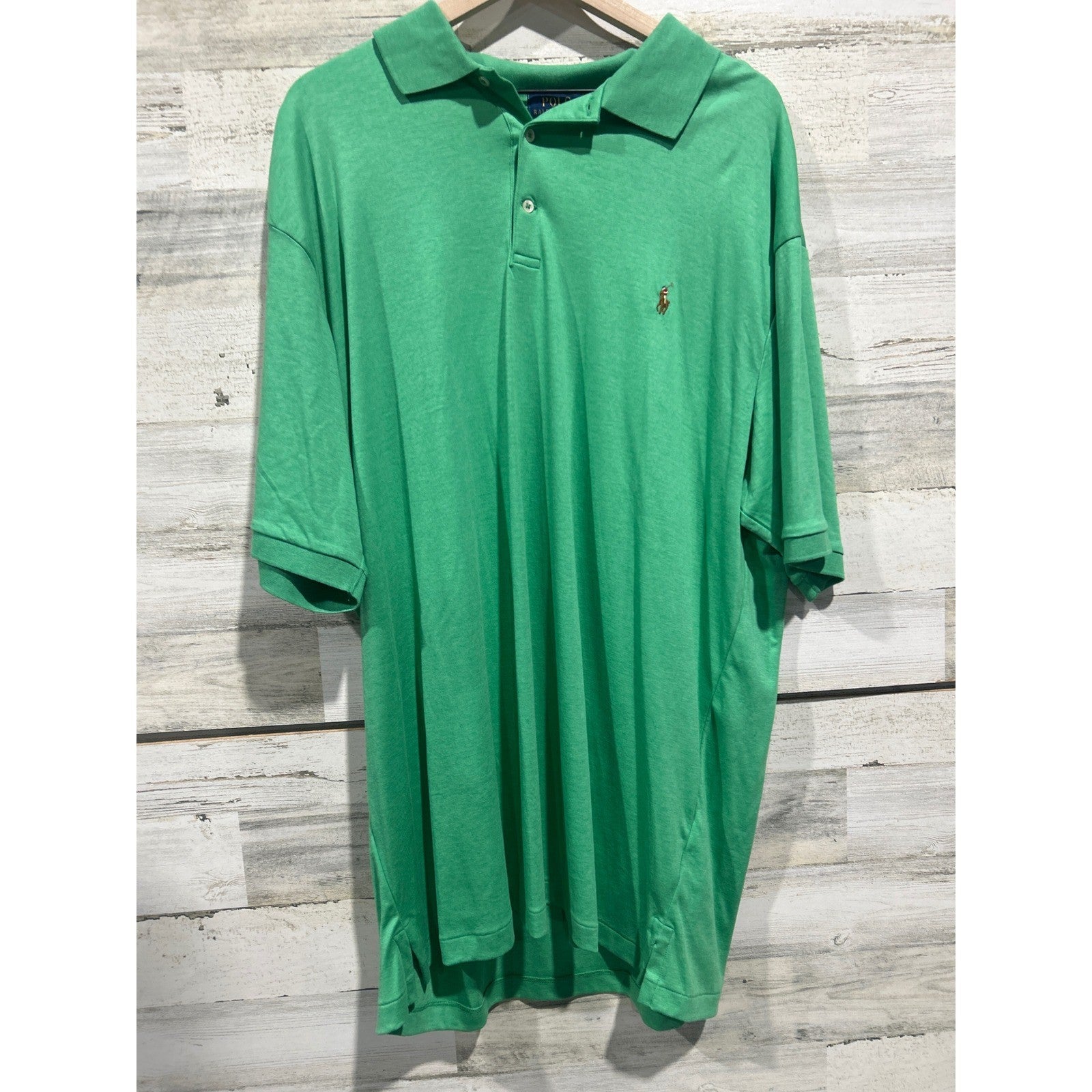 Ralph Lauren Polo Shirt Men 2XLT Green Short Sleeve Mesh Classic Preppy EUC0