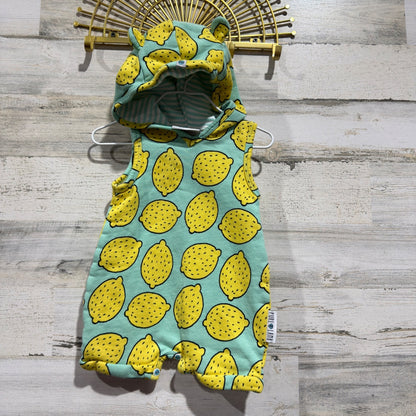 Purl Lamb Hooded Romper Kids 12/18M Mint Lemon Print Fruitcore EUC4