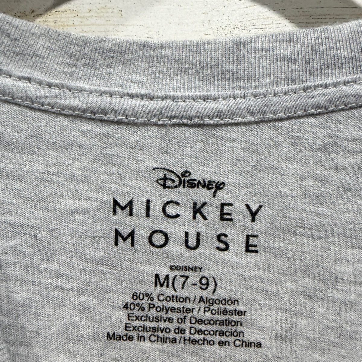 Disney Mickey Mouse T-Shirt Juniors Medium Gray Patch Graphic Disneycore EUC3