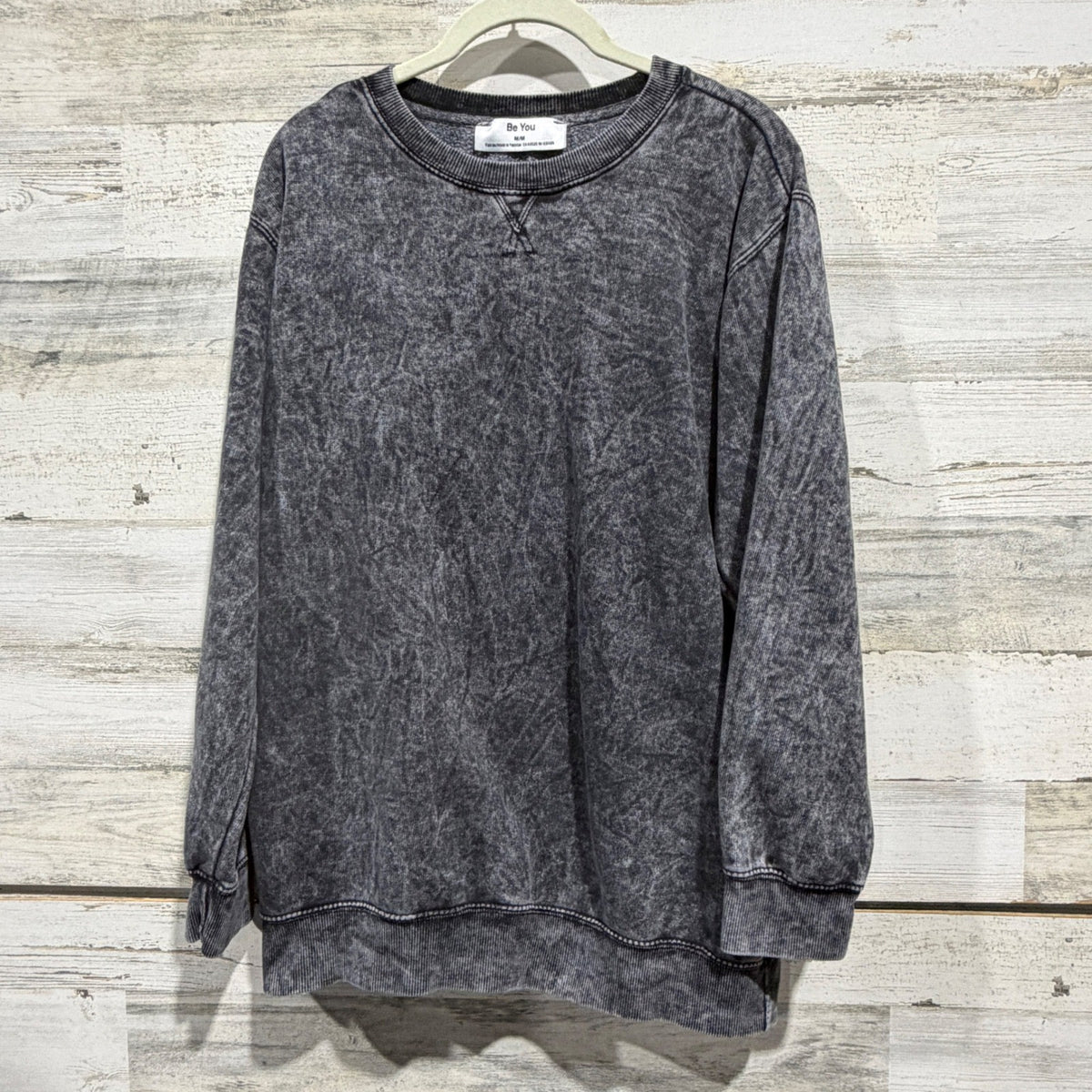 Be You Acid Wash Sweatshirt Women M Grey Cotton Blend Grunge Streetwear EUC0