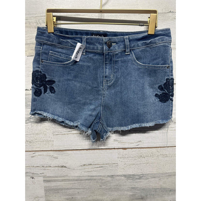 Kidpik Denim Shorts Girls 16 Blue Floral Embroidered Raw Hem NWT0