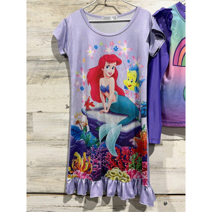 Disney Little Mermaid Nightgown Rash Guard Girls 6/130 Purple Ariel EUC2