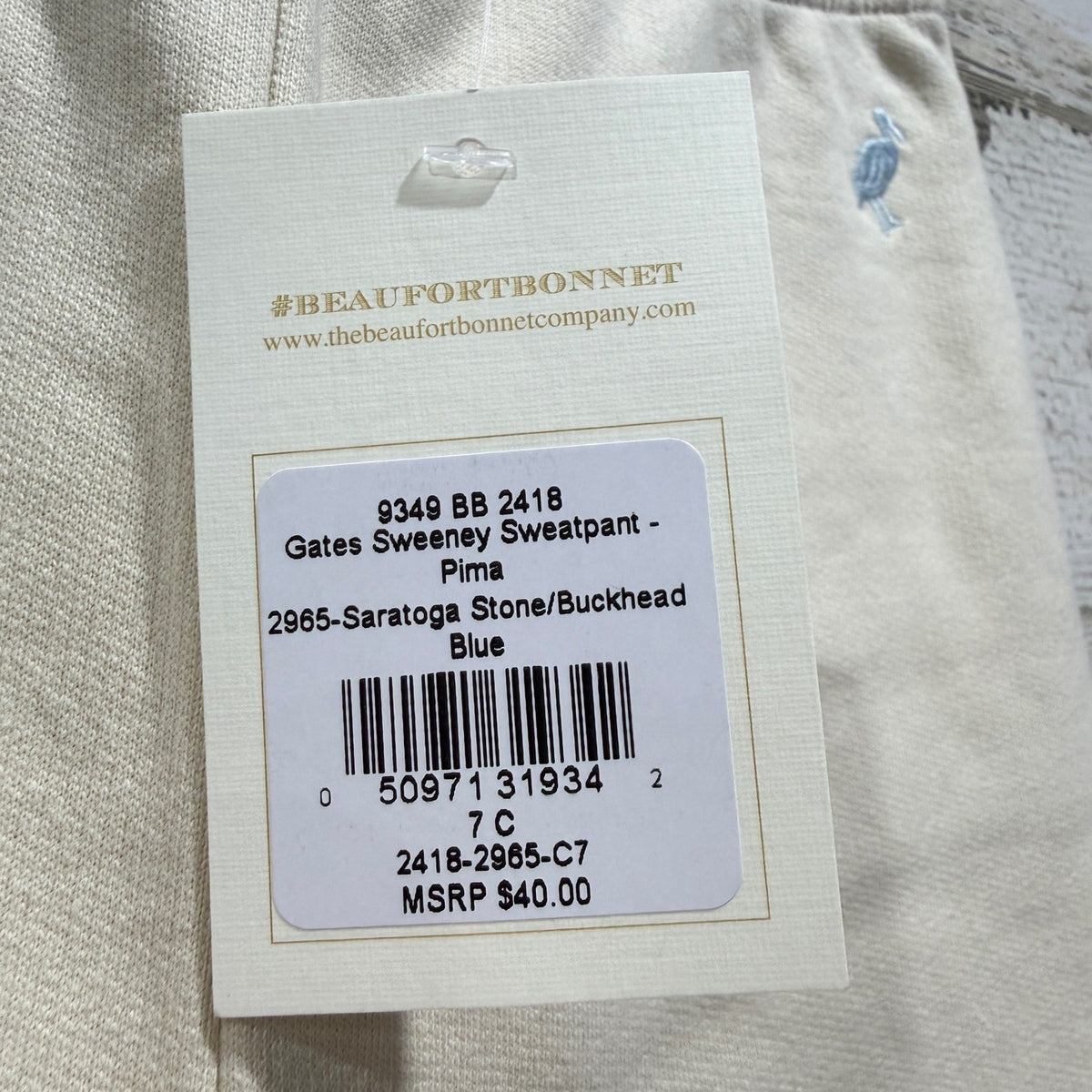 The Beaufort Bonnet Company Gates Sweeney Sweatpant Kids 7 Stone Pima Cotton NWT1