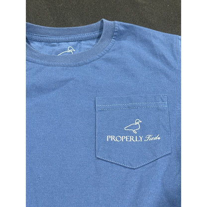 Properly Tied Graphic T-Shirt Boys Size 8 Blue Campfire Forest EUC2
