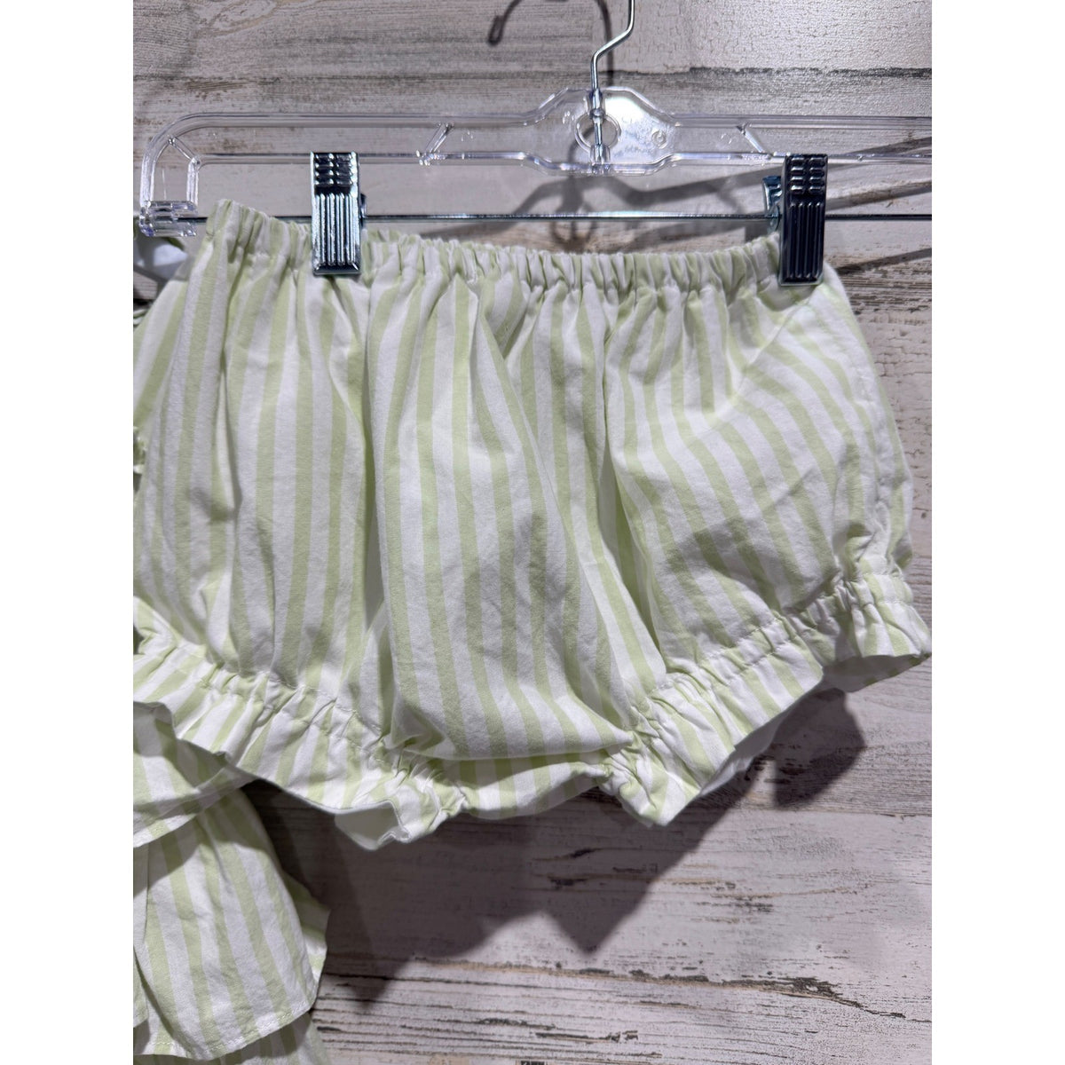 Little Bear Smocks Ruffle Top Bloomer Set Girls 3T Green White Striped EUC2