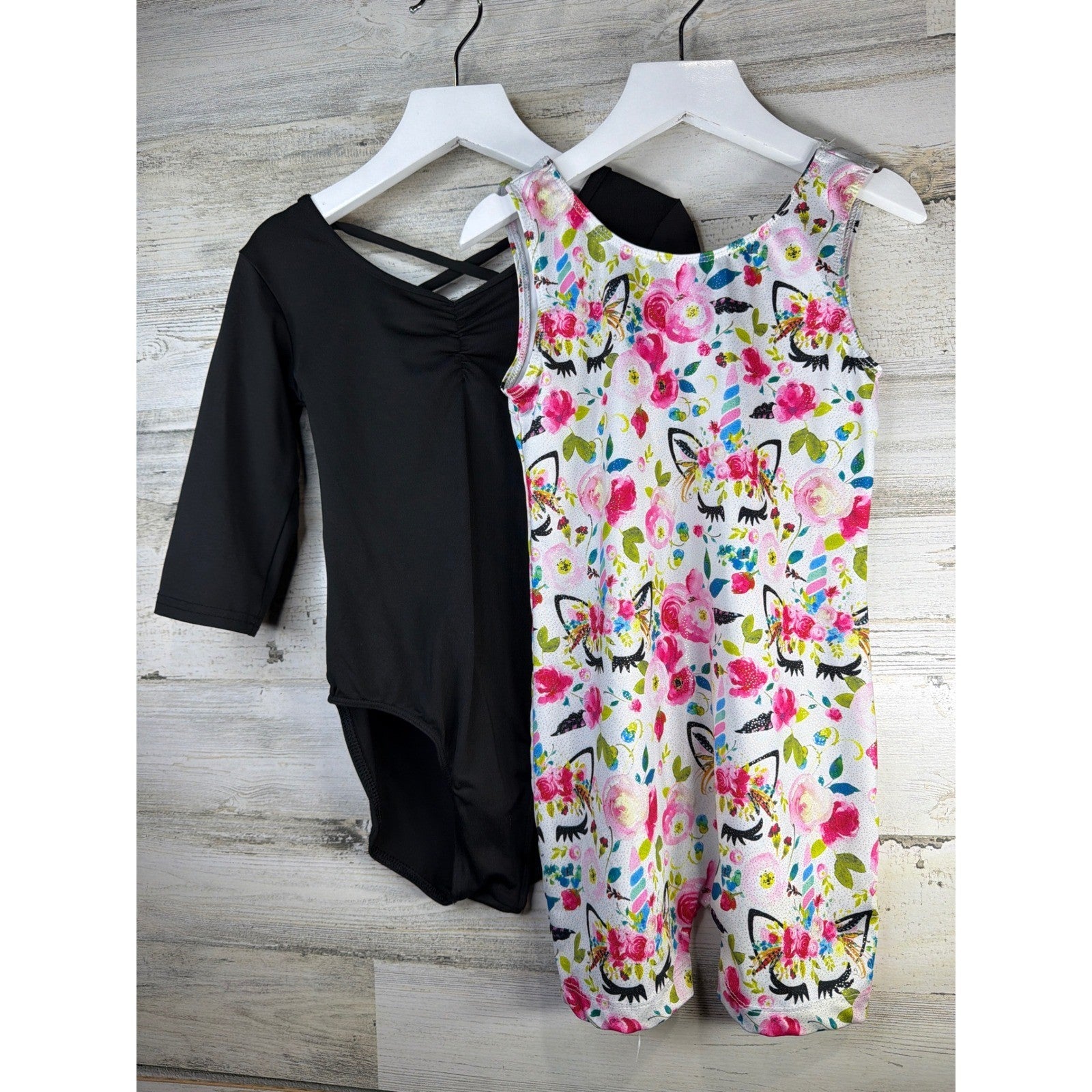 DanceSkin Leotard & Unicorn Unitard Lot Girls S 6-6X Black Floral Ballet EUC0