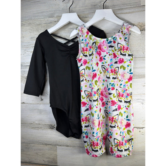 DanceSkin Leotard & Unicorn Unitard Lot Girls S 6-6X Black Floral Ballet EUC0