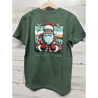 Cardin McCoy T-Shirt Boys 8/10 Green Hunting Santa Camo Duck Pocket Tee NWT0