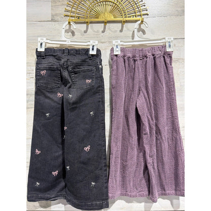 Pants Bundle Girls 5T Purple Black Bows Corduroy Wide Leg Coquette3