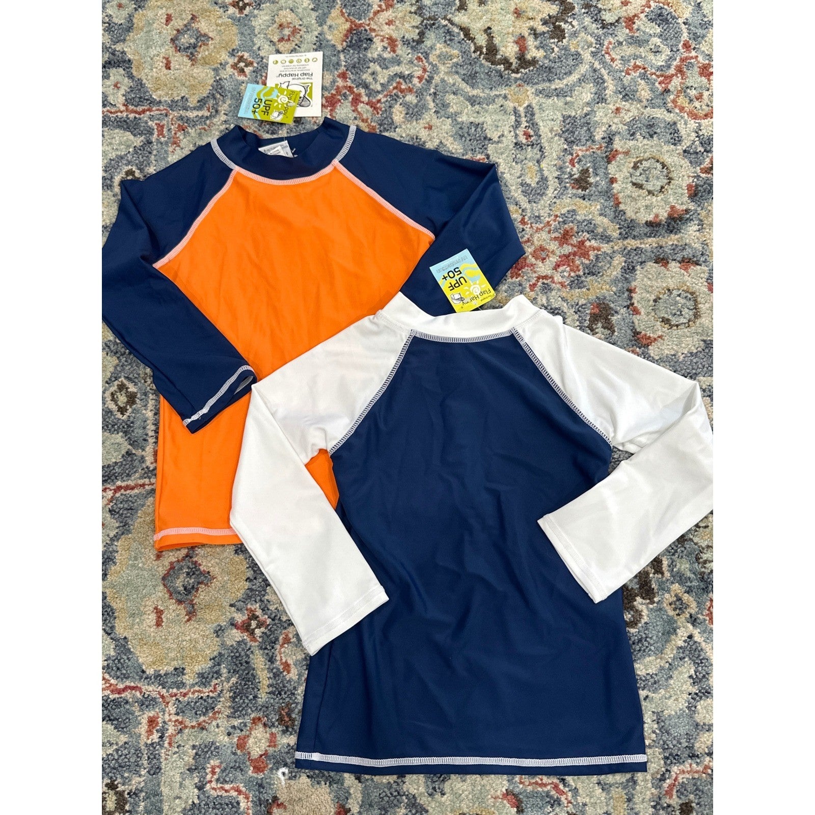 Flap Happy Rash Guard Bundle Boys 6 Navy Orange White UPF 50+ NWT0