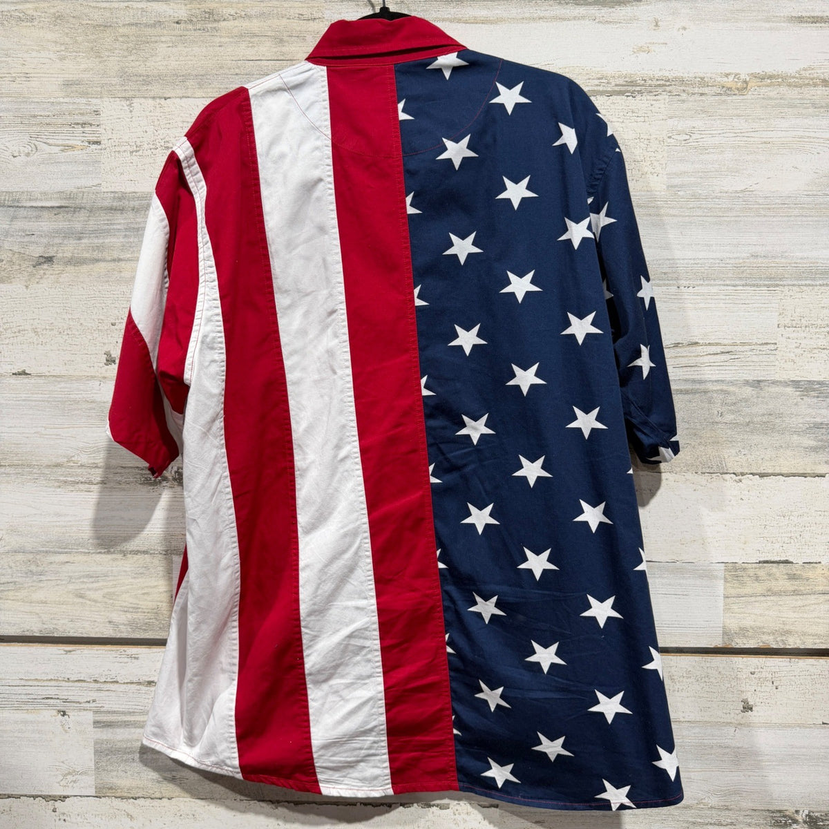 American Summer USA Flag Button Down Shirt Large Red White Blue Cotton Patriotic3