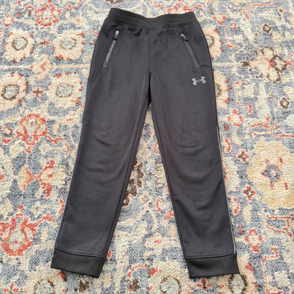 Under Armour Track Pants Boys Size 6 Black Zipper Pockets Athletic GUC*0